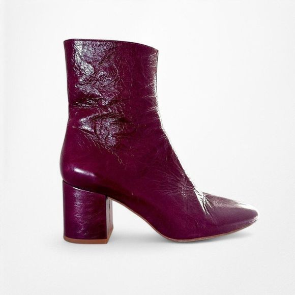 Zara Patent Faux Leather Round Toe Chunky Ankle Boots Booties Size 6 - Picture 1 of 5